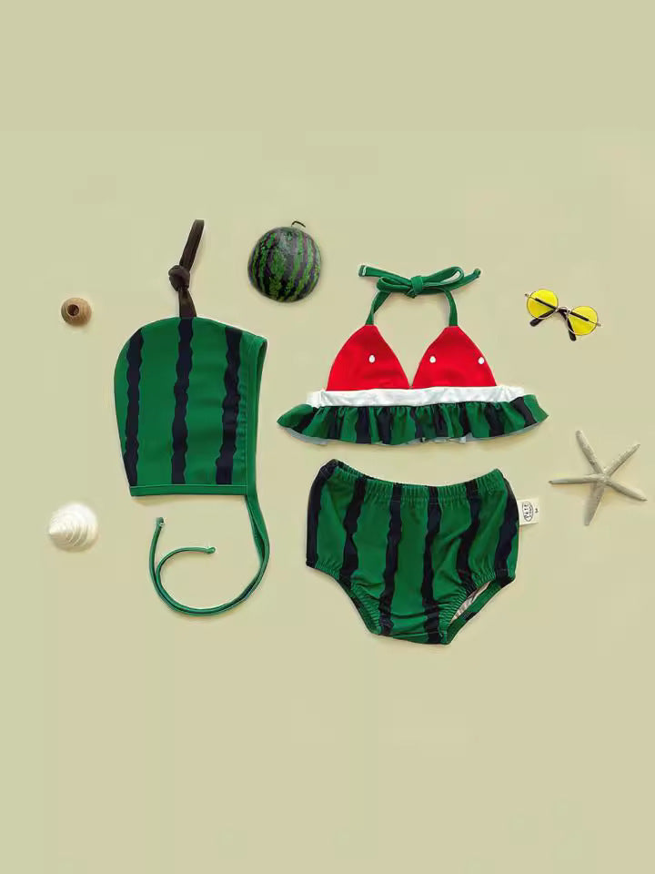 Watermelon-Shaped Bikini Three-Piece Set スイカ ベビー ビキニセット【mh0013376】