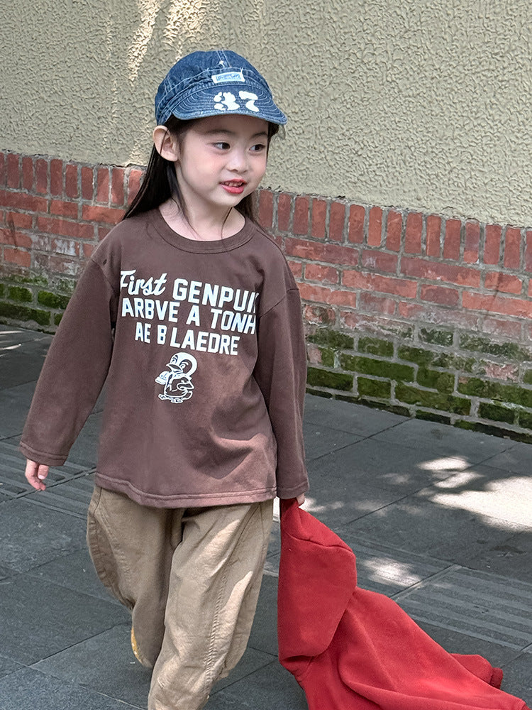 -ペンギン柄プリントTシャツ ロゴ入り長袖トップス【mh0011055】 - mamahalo shop - 長袖Tシャツ -  べビー服 - 子供服 - 男の子 - 女の子