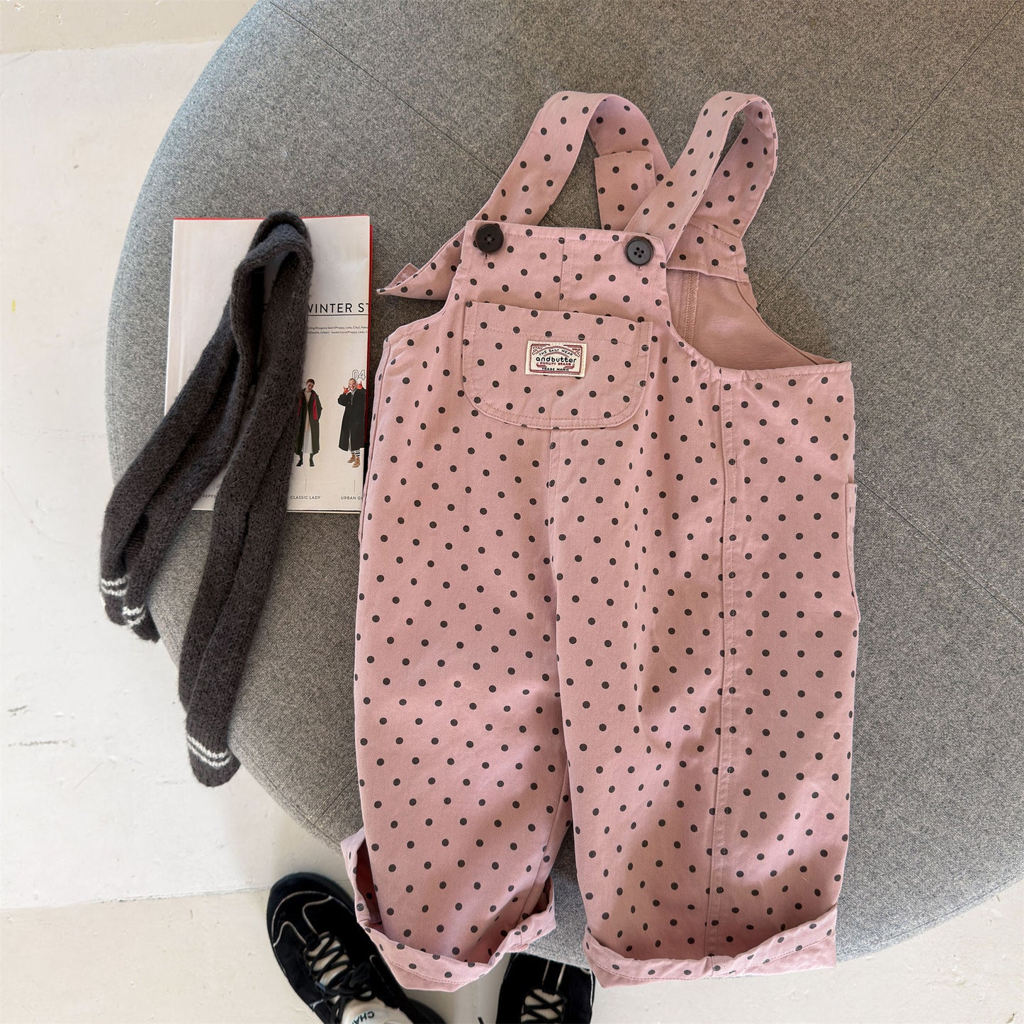 Kids' Polka Dot & Check Pocket Overalls [mh0014053]