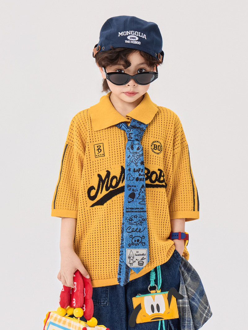Knitted Letter Polo & Denim Shorts ニットポロシャツ デニムハーフパンツ【mh0013000】