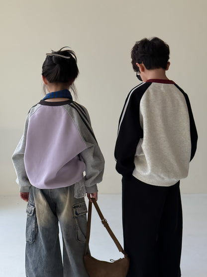 -アメリカンカラーブロック長袖スウェット アルファベットロゴ入りゆったりプルオーバー【mh0010764】 - mamahalo shop - トレーナー・フーディ -  べビー服 - 子供服 - 男の子 - 女の子