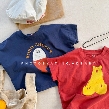 Boiled Egg Bear Graphic T-Shirt コットン クルーネック Tシャツ【mh0012652】