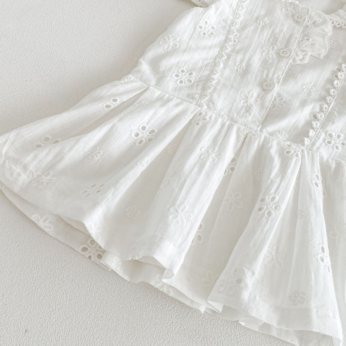 キッズ 刺繍 レース パフスリーブ 半袖 ワンピース【mh0013849】