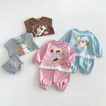 Kids' Character Print Ruffled Long-Sleeve Sweatshirt and Long Pants Set [mh0014037]