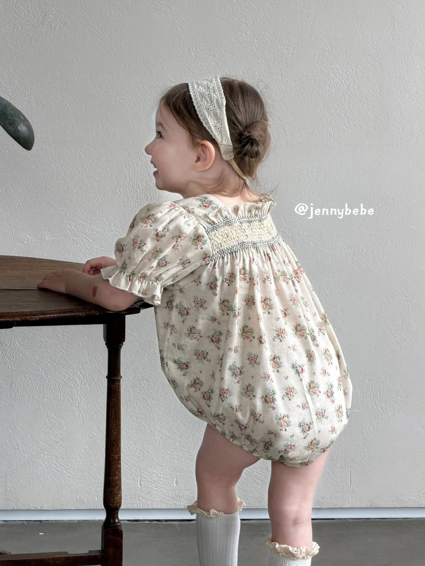 Floral Cotton Smocking Romper 花柄 コットン スモッキング ロンパース【mh0012542】
