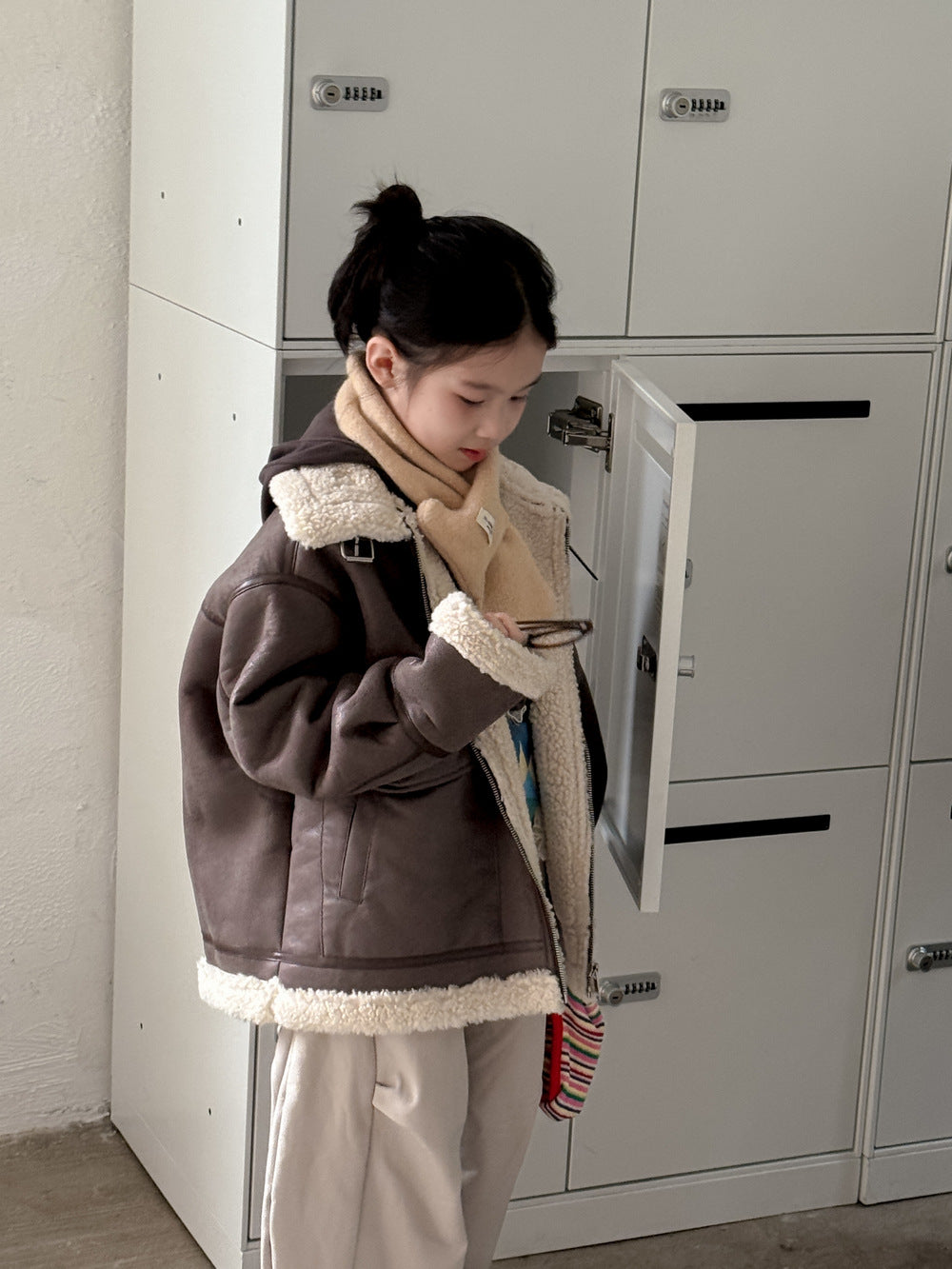 フェイクムートンジャケット キッズ ボア 厚手 ラペル フェイクレザー アウター【mh0011677】