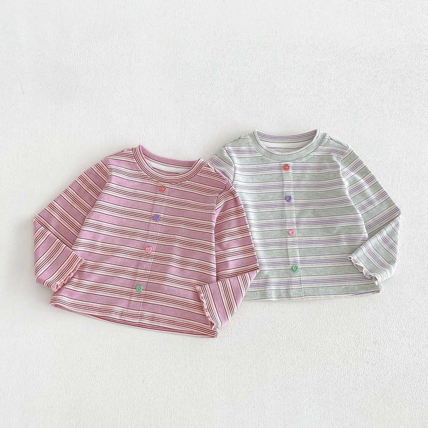 キッズ ボーダー カラフルボタン 長袖Tシャツ【mh0014044】