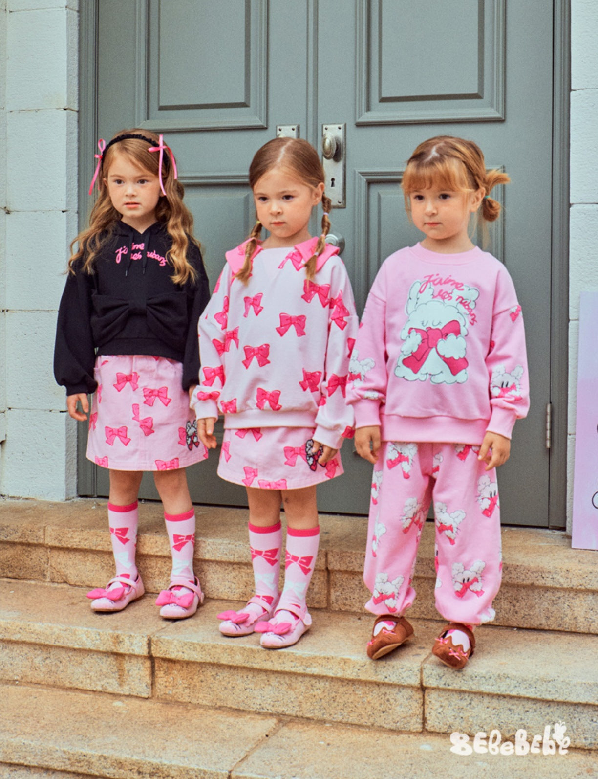 -リボン柄ビッグカラー長袖スウェット/フリル付きミニスカートセットアップ 2点セット【mh0010980】 - mamahalo shop - 長袖セットアップ -  べビー服 - 子供服 - 男の子 - 女の子