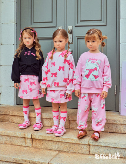 -リボン柄ビッグカラー長袖スウェット/フリル付きミニスカートセットアップ 2点セット【mh0010980】 - mamahalo shop - 長袖セットアップ -  べビー服 - 子供服 - 男の子 - 女の子