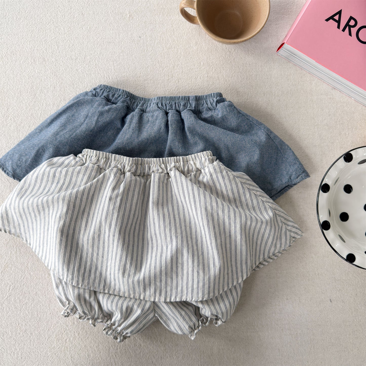 Striped Denim A-Line Fake Two-Piece Skirt Pants ストライプ ショートスカートパンツ【mh0013441】