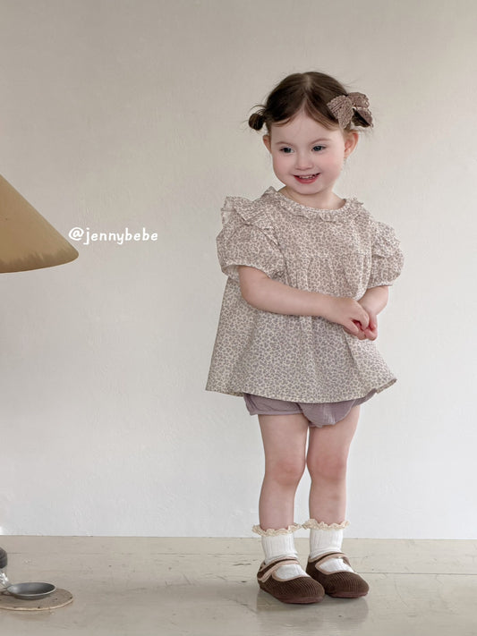 Puff Sleeve Floral Top & Bloomer Set [mh0012530]