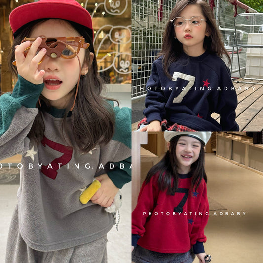 -ナンバーワッペン星柄フリーストレーナー【mh0010909】 - mamahalo shop - トレーナー・フーディ -  べビー服 - 子供服 - 男の子 - 女の子