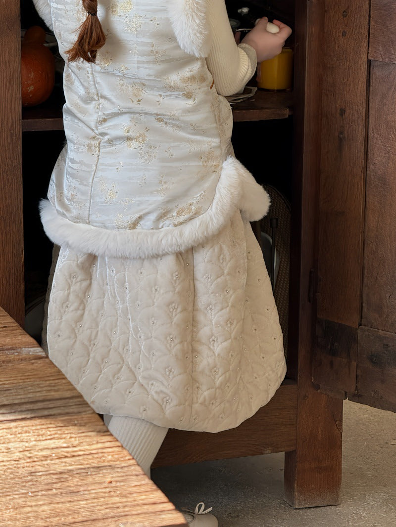 キルトスカート キルティング ビーズ刺繍【mh0011883】