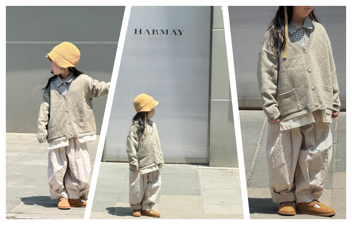 -ニットVネックシンプルカーディガン【mh0011028】 - mamahalo shop - カーディガン・パーカー -  べビー服 - 子供服 - 男の子 - 女の子