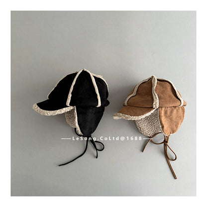 キッズ帽子 フェイクムートン フェイクスウェード スエード 耳当て付き パイロットキャップ【mh0011834】