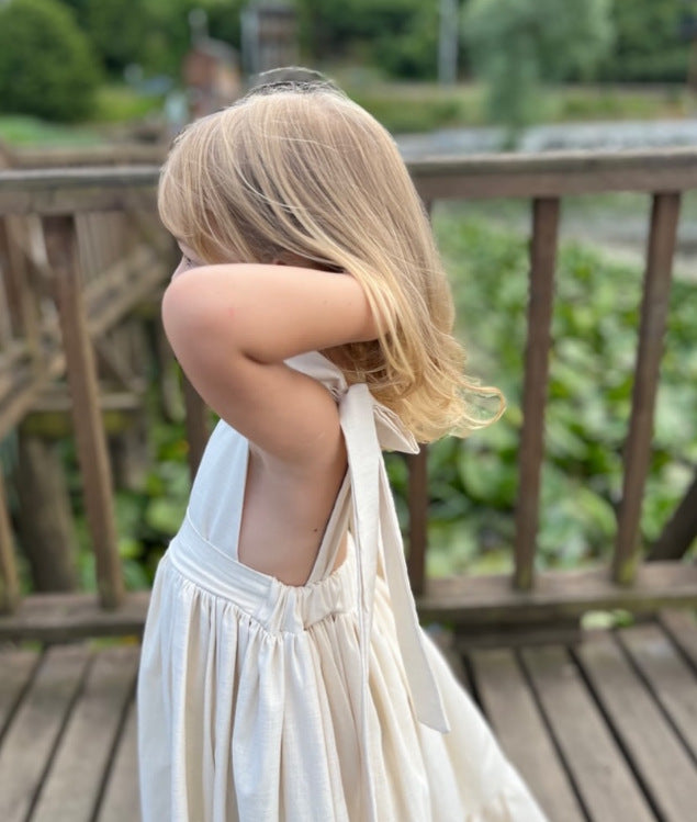 Kids' Back Ribbon Ruffle Hem A-Line Sleeveless Camisole Dress [mh0013871]