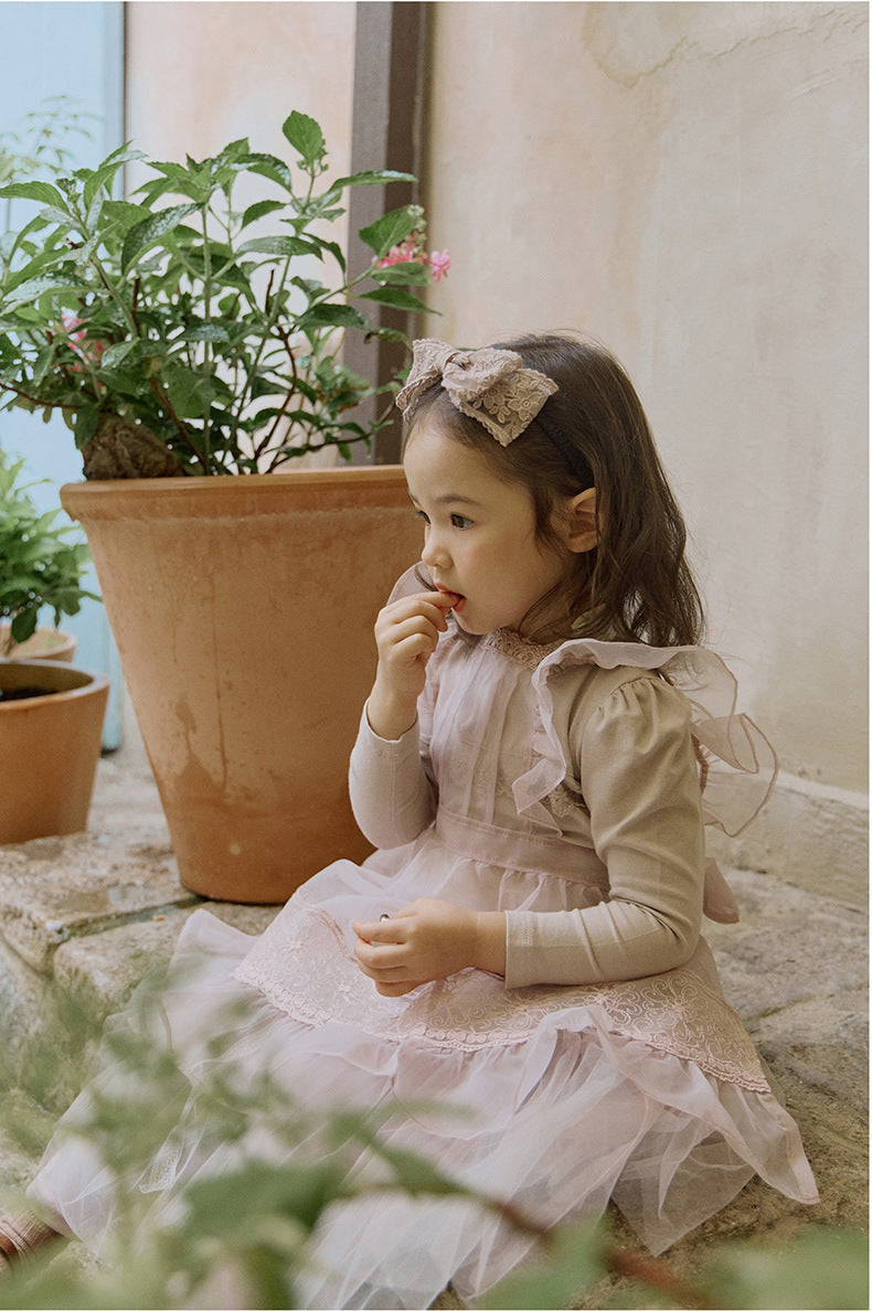 -襟元フリル長袖Tシャツ レース切り替えブラウス【mh0010832】 - mamahalo shop - 長袖Tシャツ -  べビー服 - 子供服 - 男の子 - 女の子