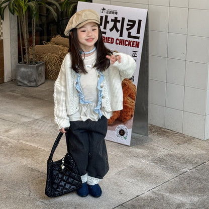 -裾レース付きデニムパンツ ジーンズ【mh0010805】 - mamahalo shop - デニムパンツ -  べビー服 - 子供服 - 男の子 - 女の子