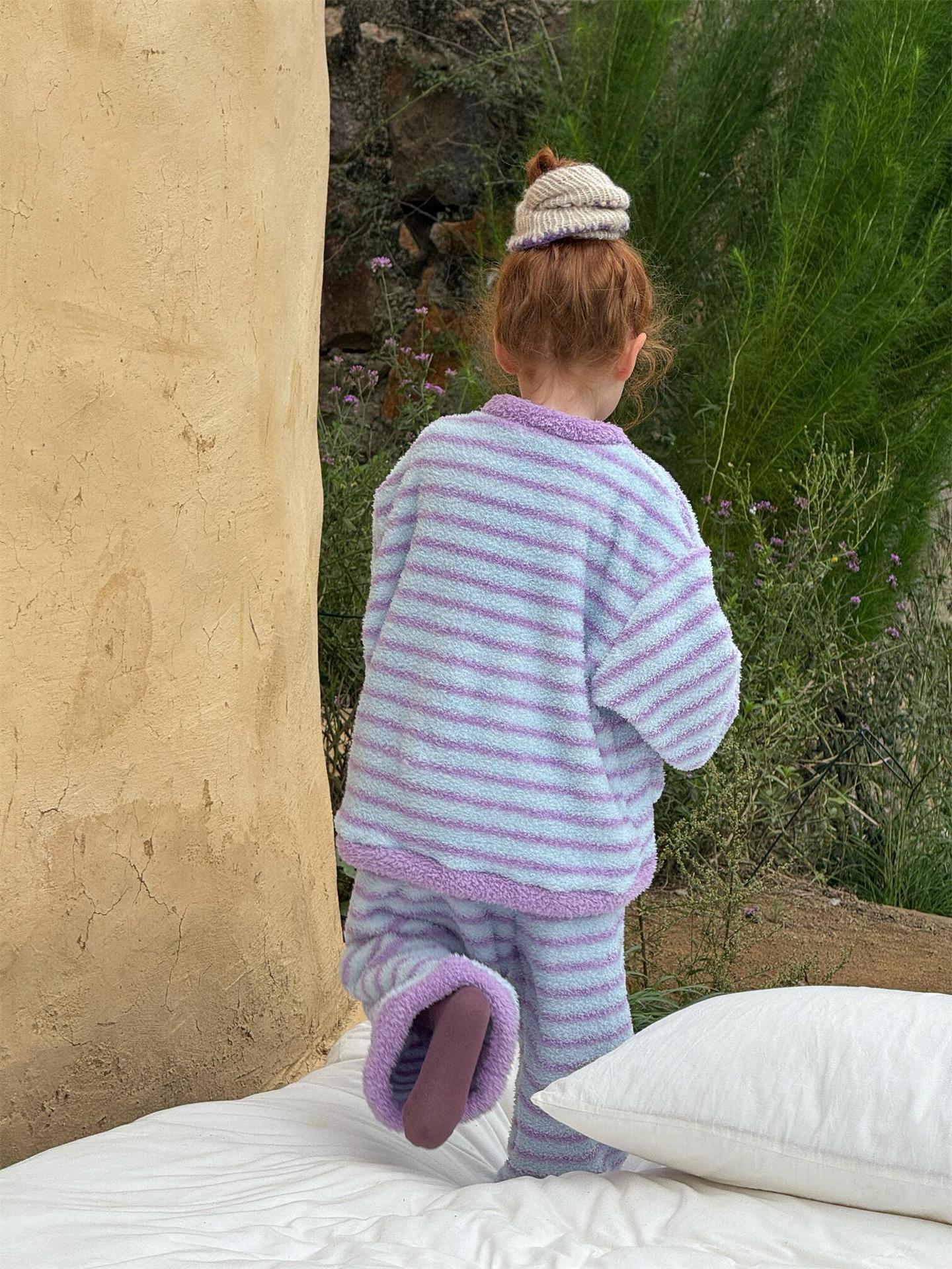 ルームウェア ボーダー もこもこフリース パジャマセットアップ 2点セット【mh0011745】