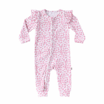 -レオパードプリントジップアップ長袖ジャンプスーツ【mh0010725】 - mamahalo shop - 長袖ロンパース -  べビー服 - 子供服 - 男の子 - 女の子