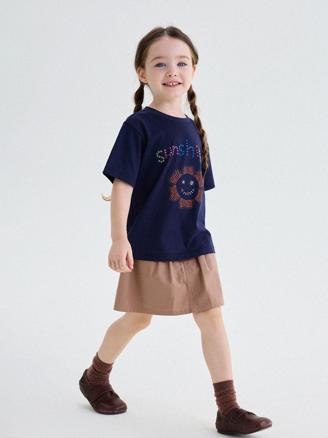 Camiseta holgada de manga corta con estampado de lunares florales y coloridos [mh0013747]