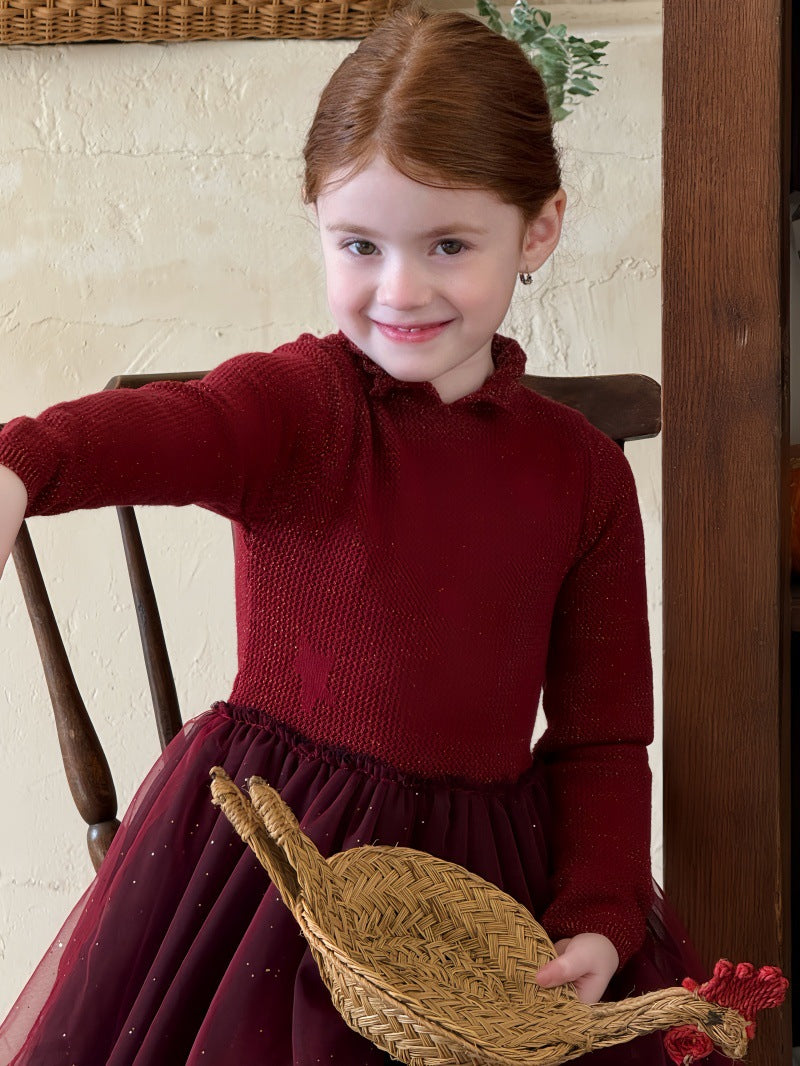 長袖ワンピース チュチュチュールスカート スパンコール ドレス【mh0011886】