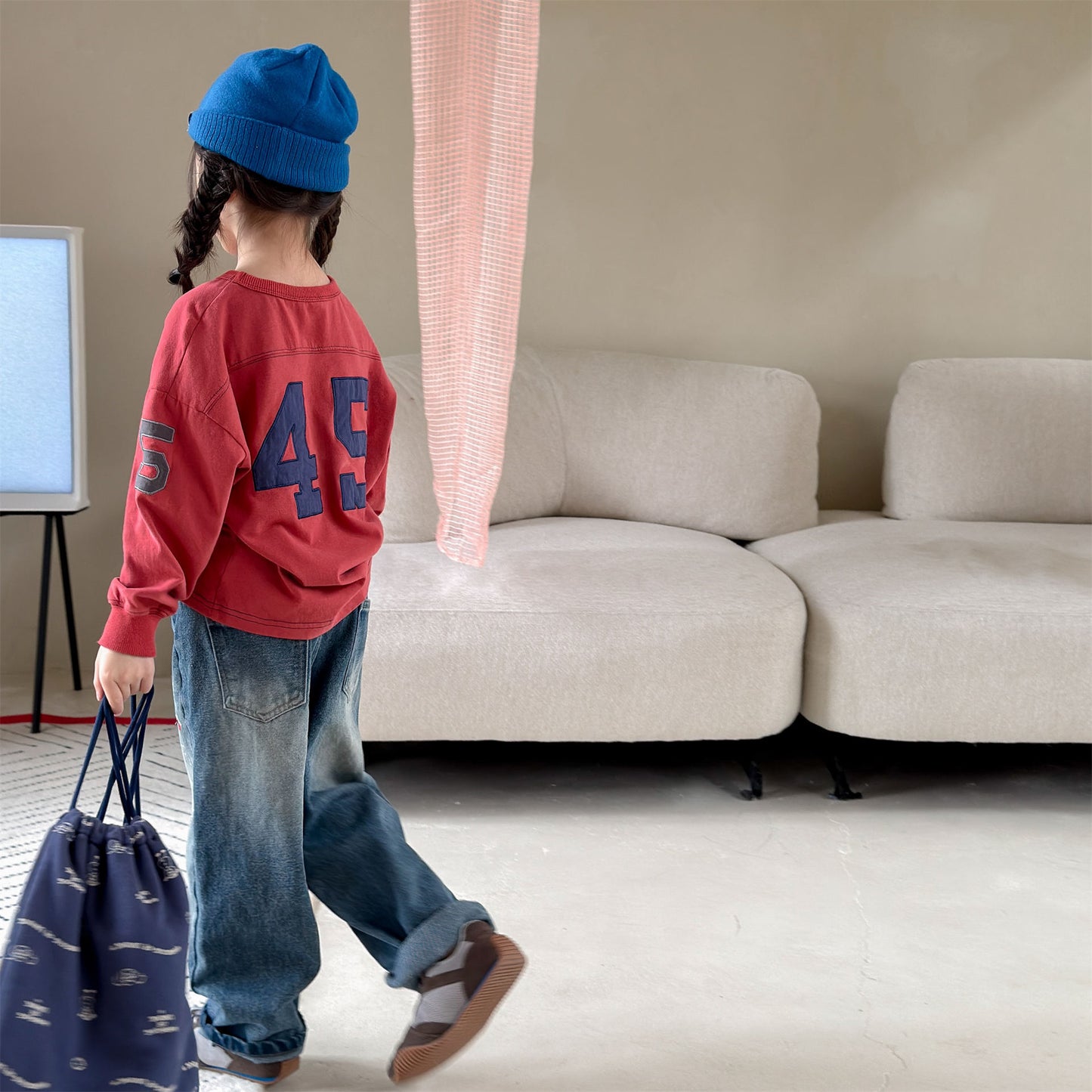 Kids' Hand-Drawn Print Pocket Loose Denim Pants [mh0014063]