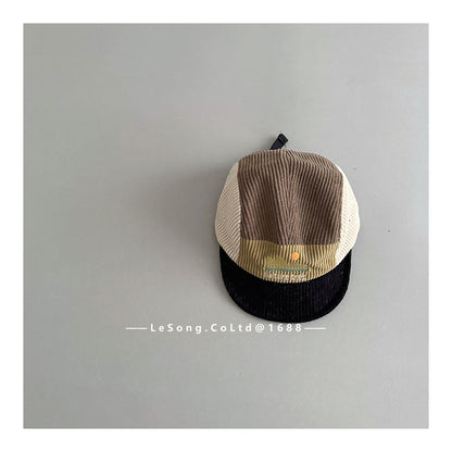 キッズ帽子 コーデュロイ カラーブロック 野球帽【mh0011813】