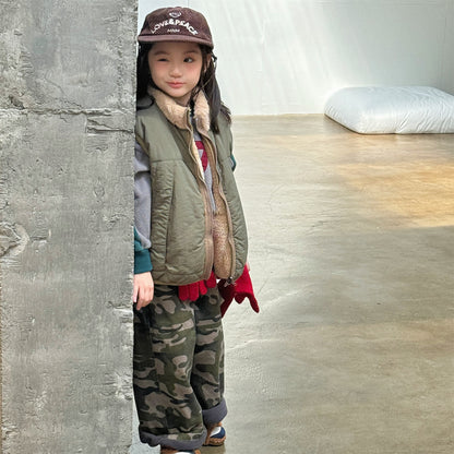 パッチワークベスト 裏ボアフリース スタンドカラー【mh0011920】