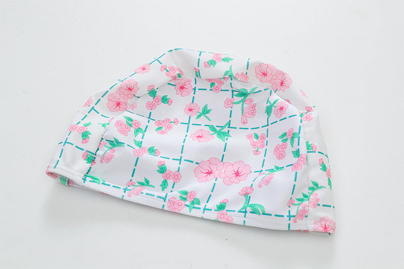 -キッズ 水着 長袖 ワンピース フリル フラワー 花柄 チェック スイムウェア 帽子 セット ガールズ【mh0001992】 - mamahalo shop - ベビー用水着 -  べビー服 - 子供服 - 男の子 - 女の子