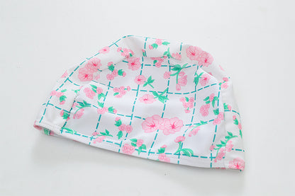 -キッズ 水着 長袖 ワンピース フリル フラワー 花柄 チェック スイムウェア 帽子 セット ガールズ【mh0001992】 - mamahalo shop - ベビー用水着 -  べビー服 - 子供服 - 男の子 - 女の子