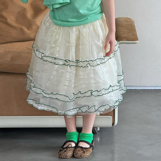 Contrast Piping Tiered Tulle Miniskirt [mh0012869]