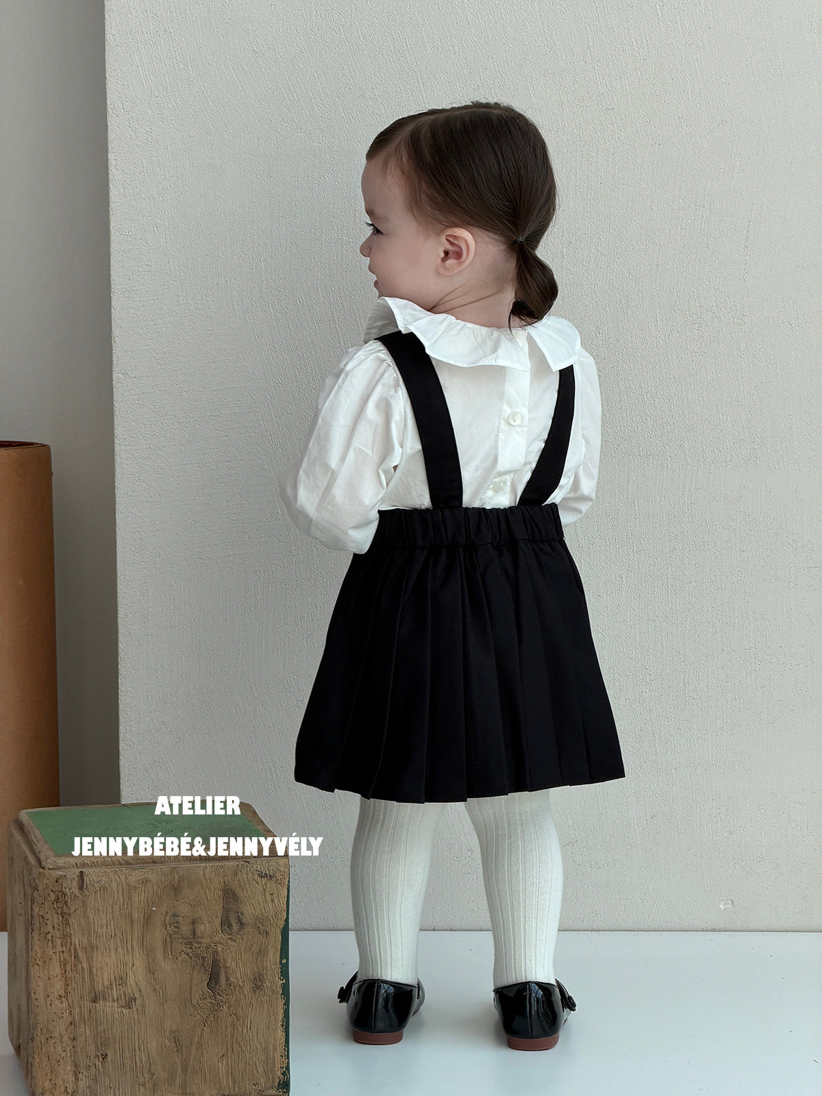 Petos de pleat, pelele, vestido sin mangas y blusa de manga larga con cuello de volantes para bebés y niños 【mh0014660】