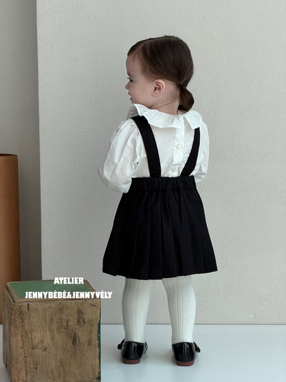 Petos de pleat, pelele, vestido sin mangas y blusa de manga larga con cuello de volantes para bebés y niños 【mh0014660】