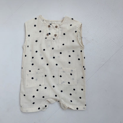 -ベビーロンパース ショートスリーブジャンプスーツ 水玉ドットプリント 2カラー【mh0004998】 - mamahalo shop - ノースリーブロンパース -  べビー服 - 子供服 - 男の子 - 女の子