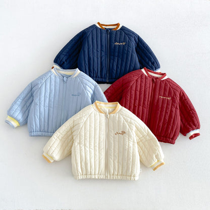 キッズ アップリケ 刺繍 キルティング 中綿ジャケット / デニムパンツ【mh0014763】