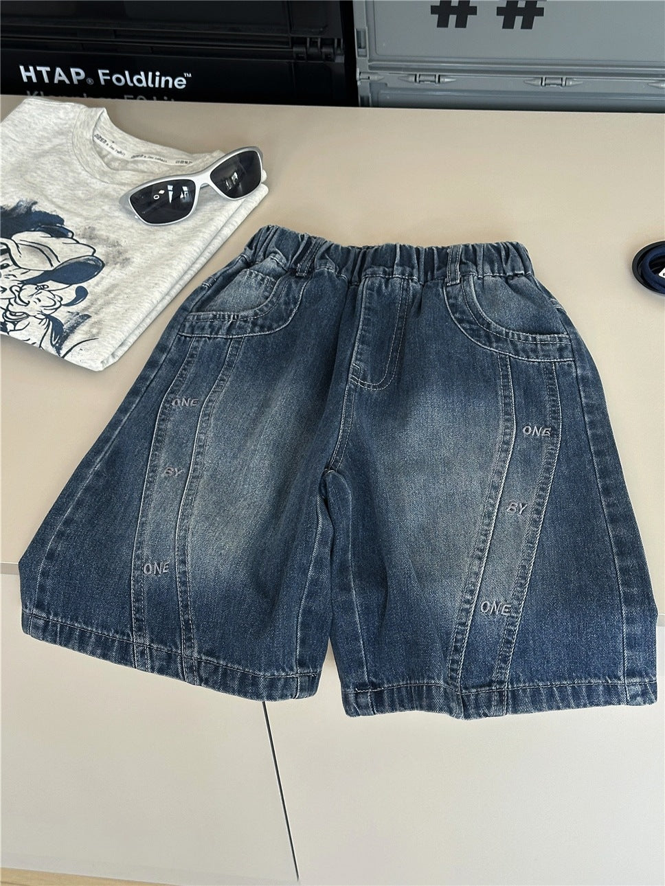 Embroidered Denim Shorts 英字刺繍 デニムハーフパンツ【mh0012958】