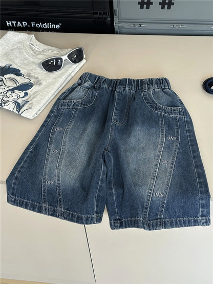 Embroidered Denim Shorts 英字刺繍 デニムハーフパンツ【mh0012958】