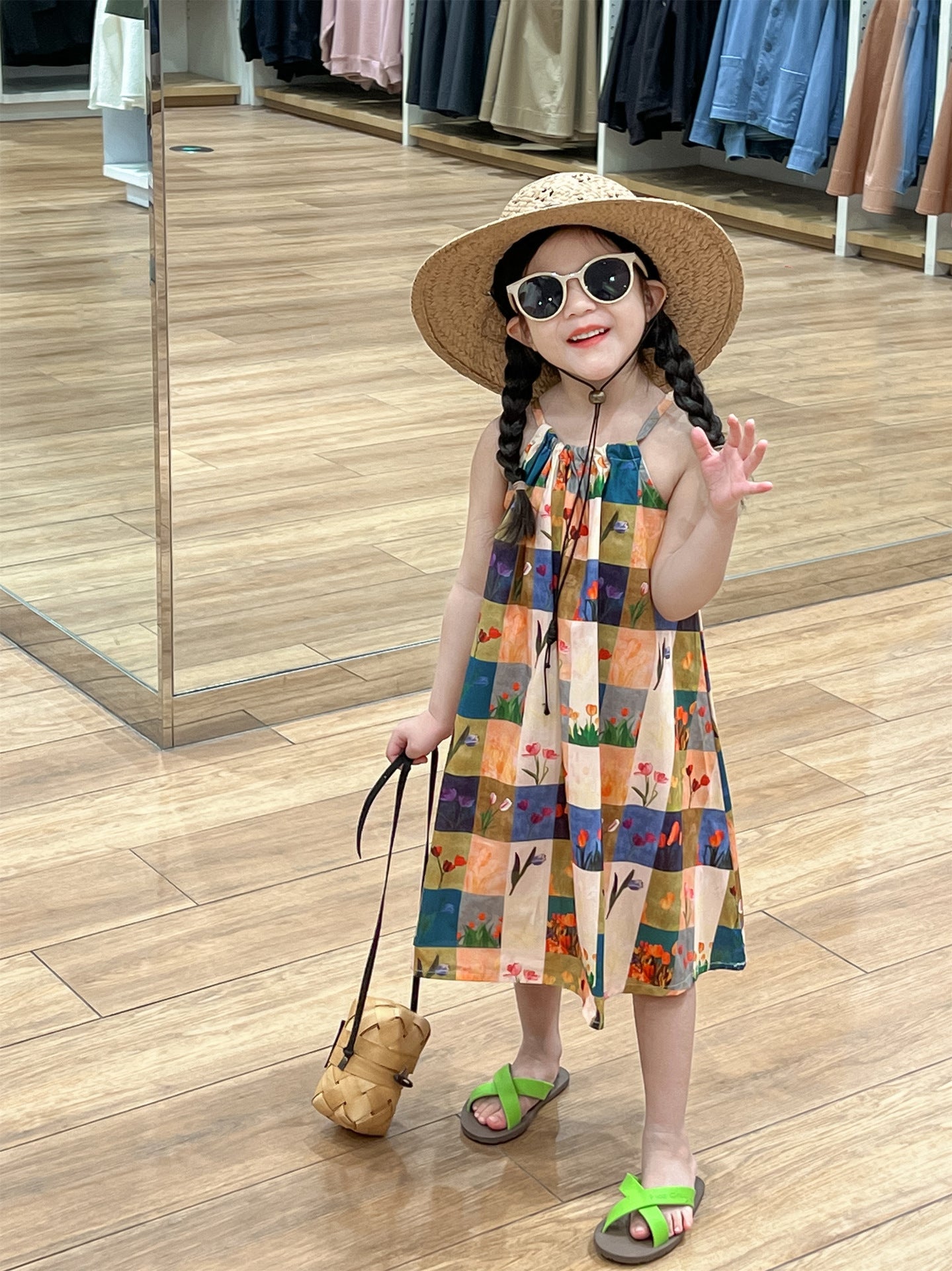 -キッズワンピース カラフルチェック キャミソール ルーズワンピース【mh0005963】 - mamahalo shop - ノースリーブワンピース -  べビー服 - 子供服 - 男の子 - 女の子