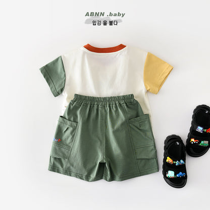 Dinosaur Cartoon Set Dinosaur Embroidery Short Sleeve T-Shirt and Shorts [mh0012855]