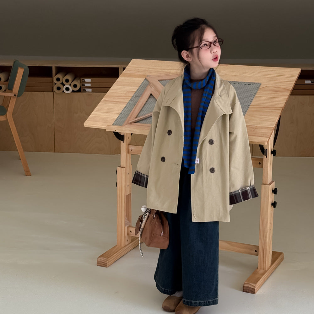 -無地ロング丈トレンチコートジャケット 襟付きカジュアルアウター【mh0010782】 - mamahalo shop - ショートコート・ジャケット・ジャンパー -  べビー服 - 子供服 - 男の子 - 女の子