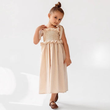 Kids Checked Frill Ribbon Camisole Dress [mh0013861]