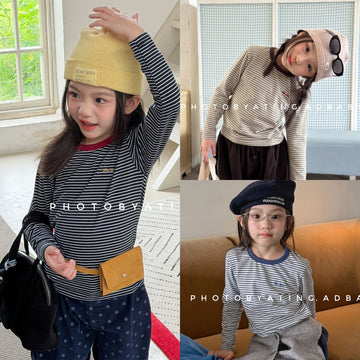 Kids' Border Crew Neck Color Block Embroidered Long Sleeve T-Shirt [mh0014052]