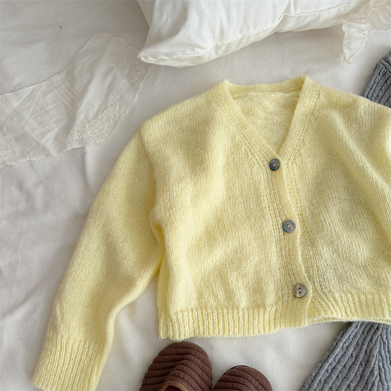 -ショート丈Vネックニットカーディガン【mh0011255】 - mamahalo shop - カーディガン・パーカー -  べビー服 - 子供服 - 男の子 - 女の子