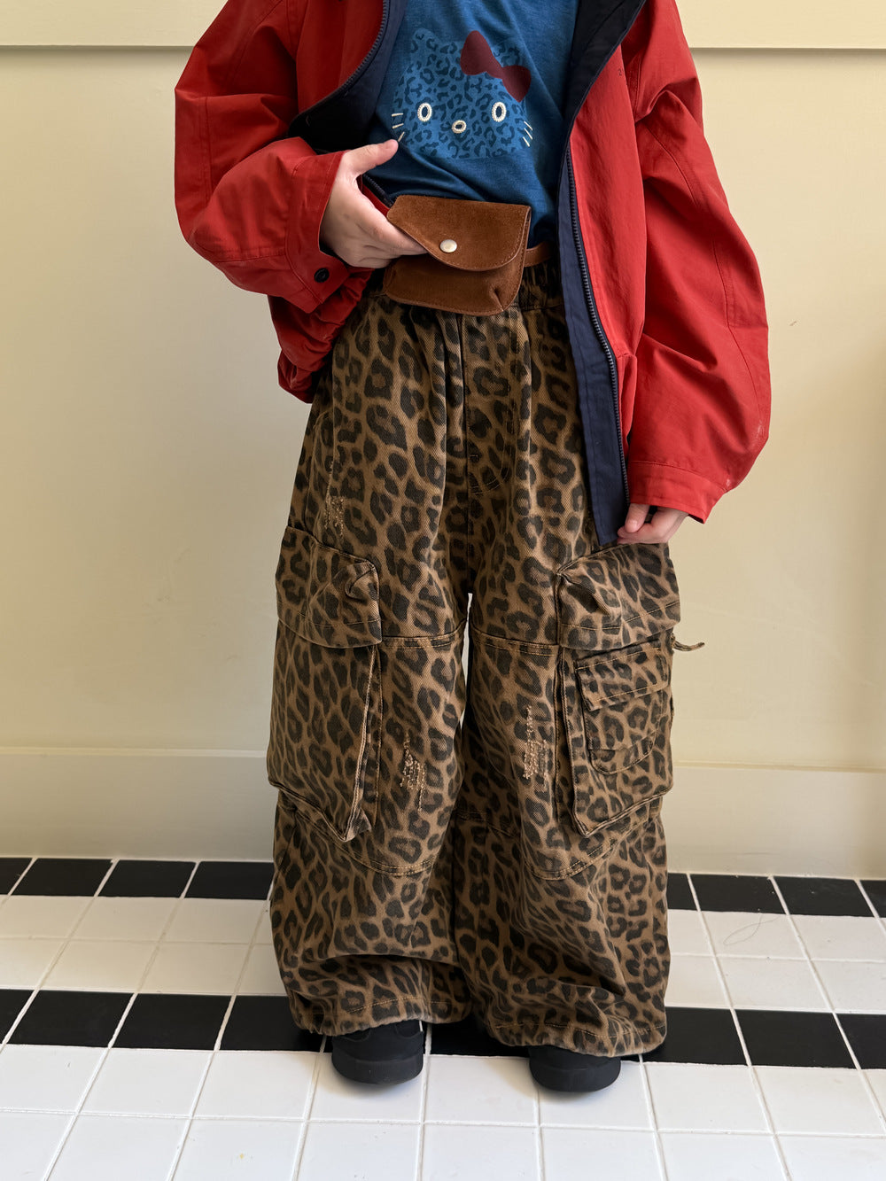 -レオパード柄ワイドパンツ ビッグポケット付きストレートロングパンツ【mh0010778】 - mamahalo shop - ロングパンツ・スウェットパンツ -  べビー服 - 子供服 - 男の子 - 女の子