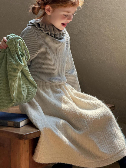 長袖カットソー ダブルラッフルカラー ニットTシャツセーター【mh0011756】