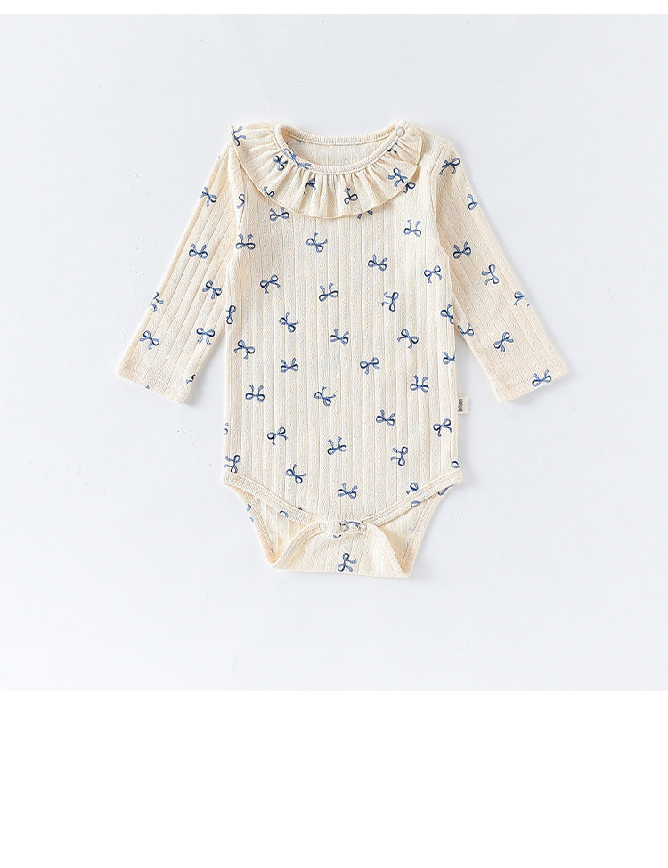 -ハート/リボンプリントラッフル襟長袖ロンパース【mh0010735】 - mamahalo shop - 長袖ロンパース -  べビー服 - 子供服 - 男の子 - 女の子