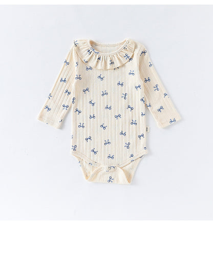 -ハート/リボンプリントラッフル襟長袖ロンパース【mh0010735】 - mamahalo shop - 長袖ロンパース -  べビー服 - 子供服 - 男の子 - 女の子