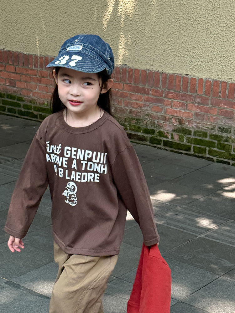 -ペンギン柄プリントTシャツ ロゴ入り長袖トップス【mh0011055】 - mamahalo shop - 長袖Tシャツ -  べビー服 - 子供服 - 男の子 - 女の子