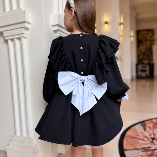 Kids' Ruffle Ribbon Long-Sleeve Dress 【mh0014738】